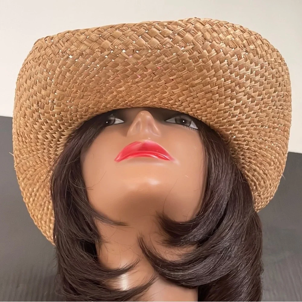 Natural Straw Western Brim Hat with Flowers